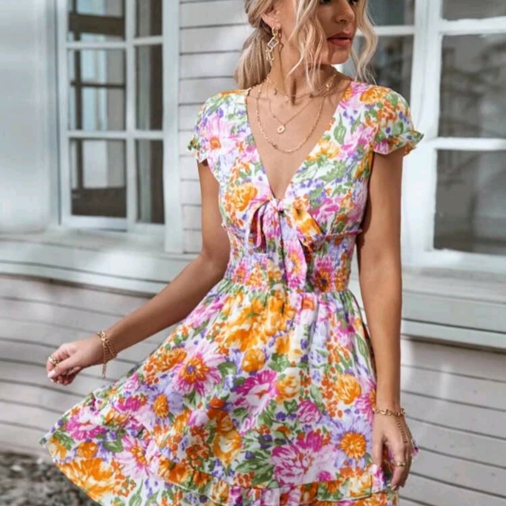 Women's beautiful floral chiffon dress